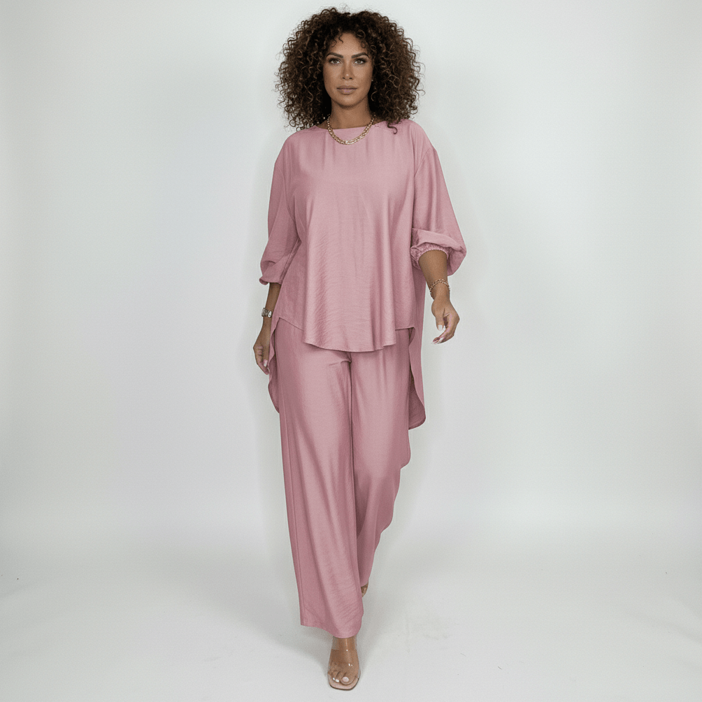 Susannah Two Piece Set Loose Top and Wide Leg Pants - Dusty Pink