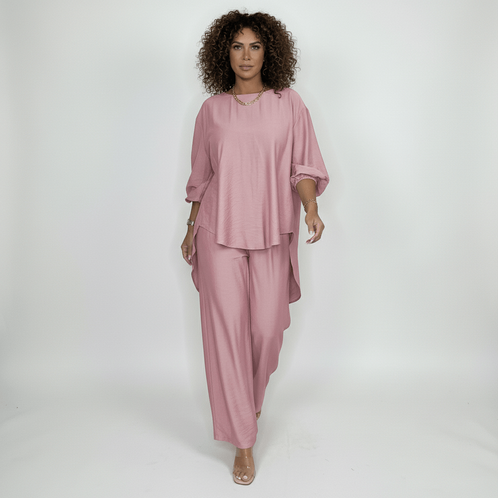 Susannah Two Piece Set Loose Top and Wide Leg Pants - Dusty Pink