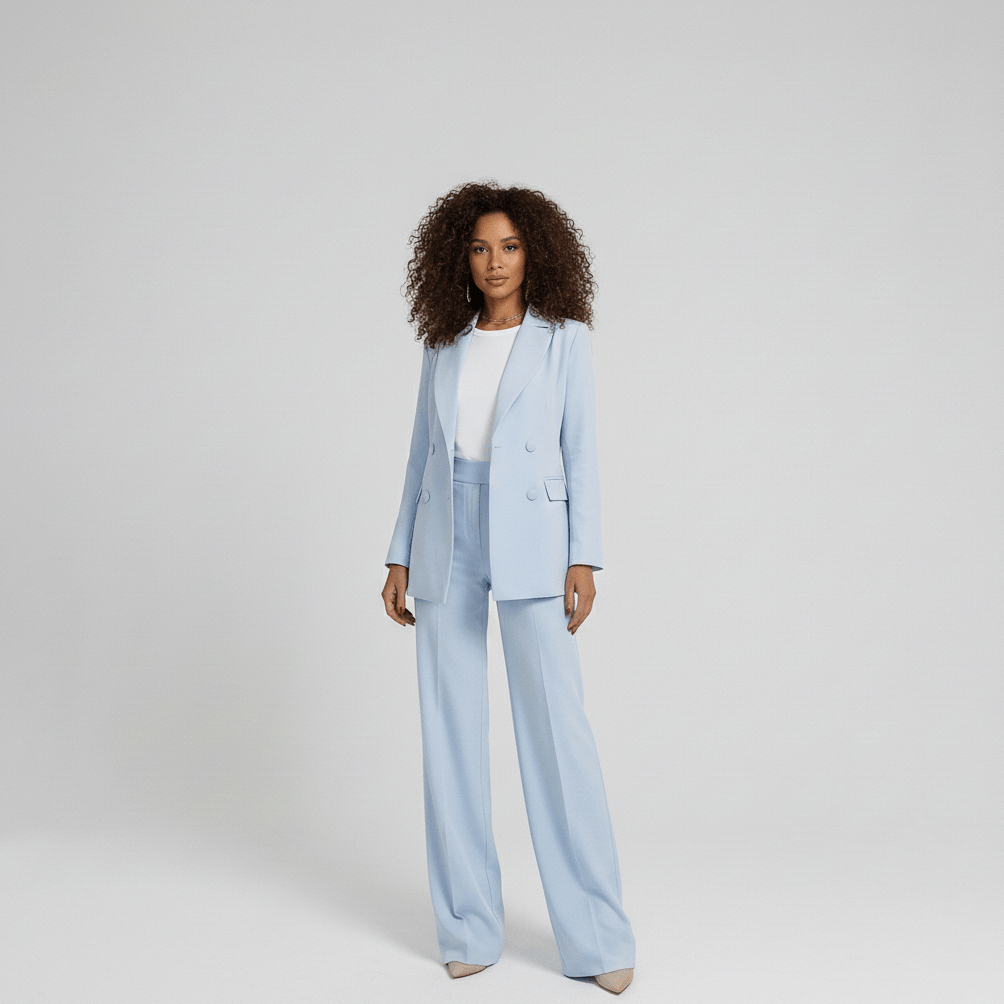 Tracy Two Piece Set Blazer and High Waist Wide Leg Pants - Sky Blue