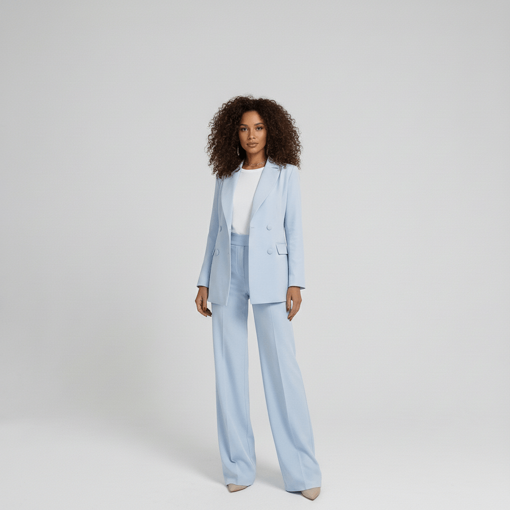 Tracy Two Piece Set Blazer and High Waist Wide Leg Pants - Sky Blue