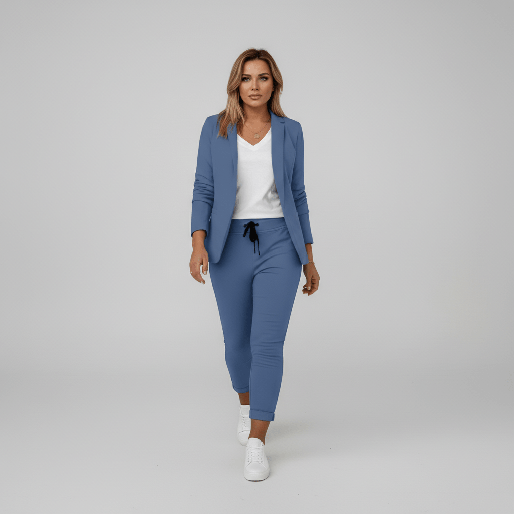 Zoya Two Piece Set Blazer and Jogger Pants for Women - Denim Blue
