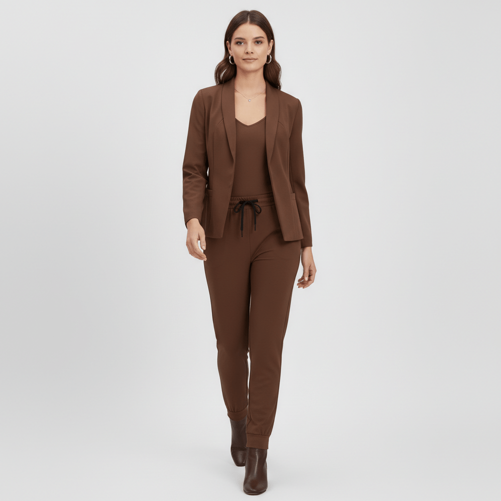 Zoya Two Piece Set Blazer and Jogger Pants for Women - Coffee Brown